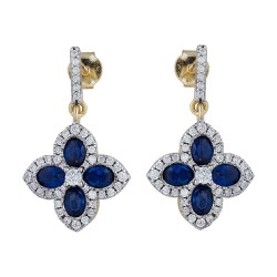 AES226B | 925 Silver 14ct Gold Plate CZ Set Clover Drops Blue