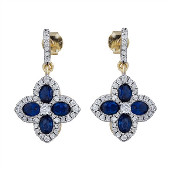 AES226B | 925 Silver 14ct Gold Plate CZ Set Clover Drops Blue