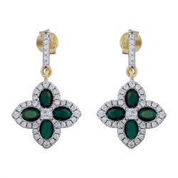 AES226G | 925 Silver 14ct Gold Plate CZ Set Clover Drops Green