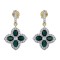 AES226G | 925 Silver 14ct Gold Plate CZ Set Clover Drops Green