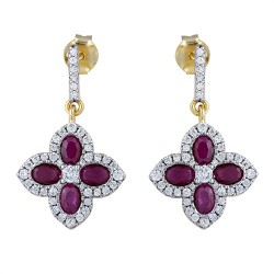 AES226R | 925 Silver 14ct Gold Plate CZ Set Clover Drops Red