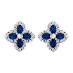 AES227B | 925 Silver 14ct Gold Plate CZ Set Clover Studs Blue