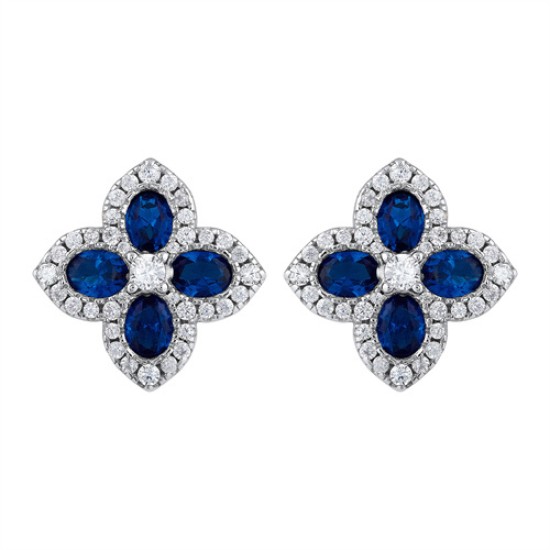 AES227B | 925 Silver 14ct Gold Plate CZ Set Clover Studs Blue