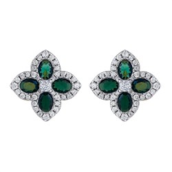 AES227G | 925 Silver 14ct Gold Plate CZ Set Clover Studs Green