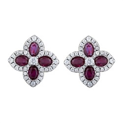 AES227R | 925 Silver 14ct Gold Plate CZ Set Clover Studs Red