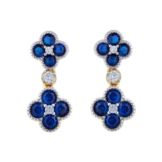 AES229B | 925 Silver 14ct Gold Plate CZ Set Clover Drops Blue