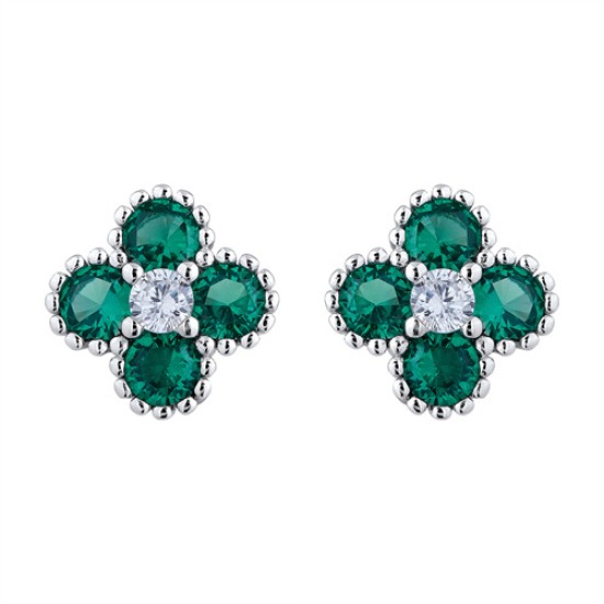 AES230G | 925 Silver Rhodium CZ Set Clover Studs