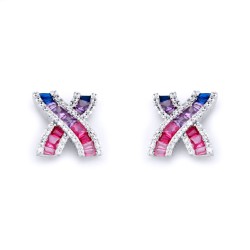 AES232 | 925 Silver Rhodium Plated Multo Col CZ Set Kisses Studs