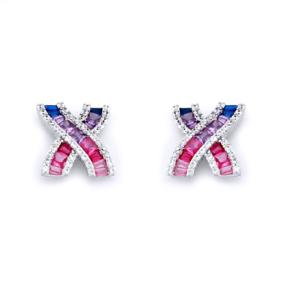 AES232 | 925 Silver Rhodium Plated Multo Col CZ Set Kisses Studs