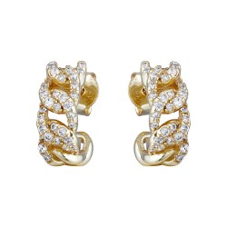 AES237 | 925 Silver 14ct Gold Plated CZ Set Curb Half Hoop Studs