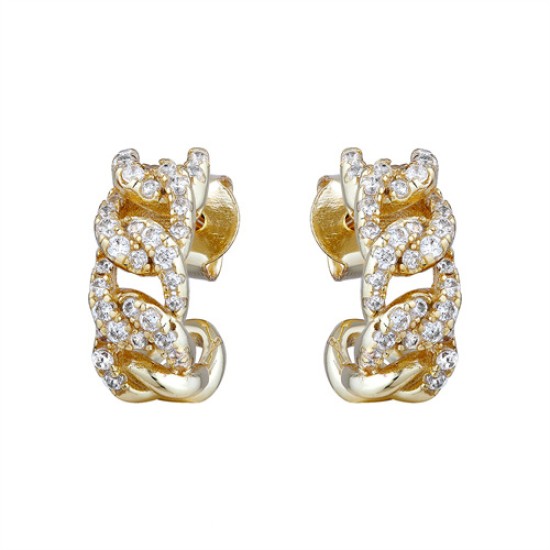 AES237 | 925 Silver 14ct Gold Plated CZ Set Curb Half Hoop Studs