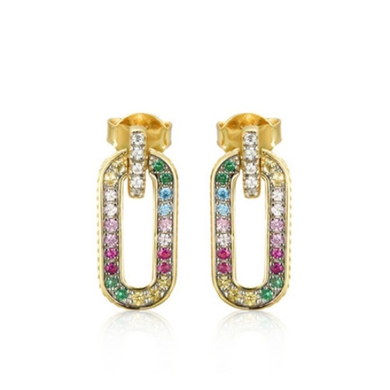 AES240 | 925 Silver 14ct Gold Plated Multi Col CZ Set Earrings