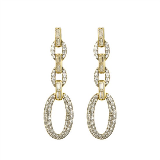 AES242 | 925 Silver 14ct Gold Plated CZ Set Stud Drop Earrings