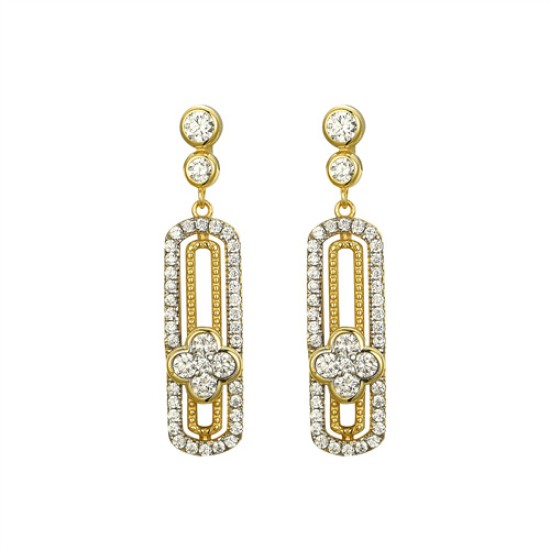 AES248 | 925 Silver 14ct Gold Plated CZ Set Stud Drop Earrings