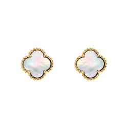 AES255-GP | 925 Silver 14ct gold Plated 5 Clover Stud Earrings  MOP  White Colour