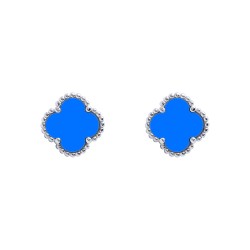 AES256 | 925 Silver Rhodium 5 Clover  Stud Earrings Blue Agate Colour