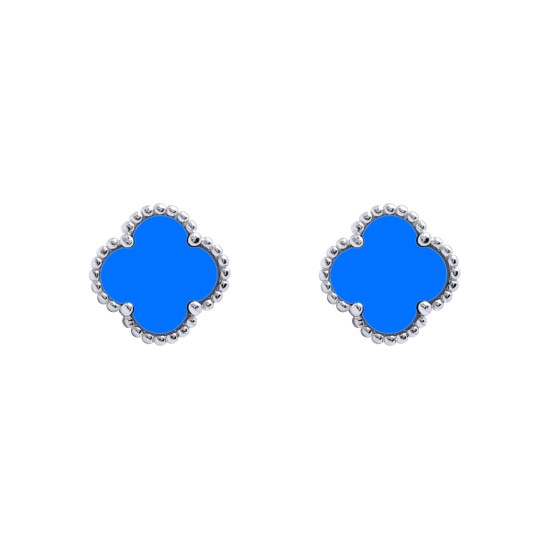 AES256 | 925 Silver Rhodium 5 Clover  Stud Earrings Blue Agate Colour