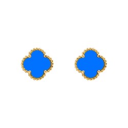 AES256-GP | 925 Silver 14ct gold Plated 5 Clover Stud Earrings  Blue Agate Colour