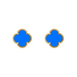 925 Silver 14ct gold Plated 5 Clover Stud Earrings  Blue Agate Colour