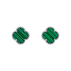 AES257 | 925 Silver Rhodium 5 Clover  Stud Earrings Malachite Green Colour