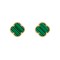 AES257-GP | 925 Silver 14ct gold Plated 5 Clover  Stud Earrings  Malachite Green