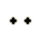 AES258-GP | 925 Silver 14ct gold Plated 8mm  CZ Set 5 Clover Stud Earrings Black Onyx Colour