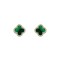 AES261-GP | 925 Silver 14ct gold Plated 8mm  CZ Set 5 Clover  Stud Earrings  Malachite Green