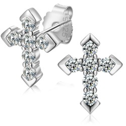 AES262 | 925 Silver CZ Set Cross Stud Earrings