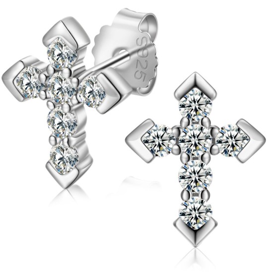AES262 | 925 Silver CZ Set Cross Stud Earrings