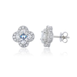 AES266A | 925 Silver CZ Set Clover Studs 4.0mm