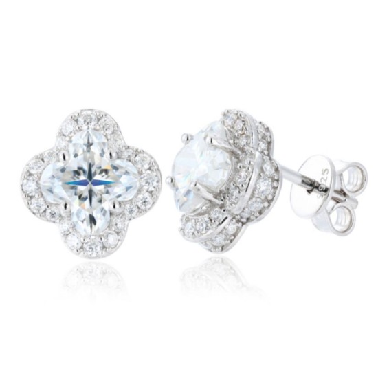 AES266B | 925 Silver CZ Set Clover Studs 5.0mm