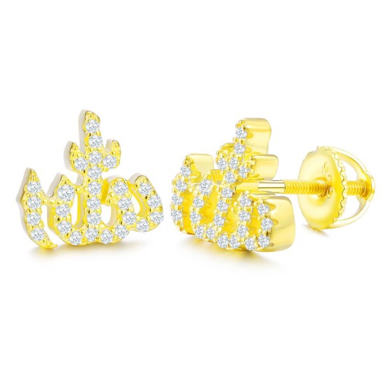 AES267-GP | 925 Silver 14ct Gold Plated CZ Set Allah Stud Earrings