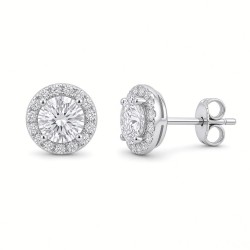 925 Silver CZ Set Halo Studs 6.5mm