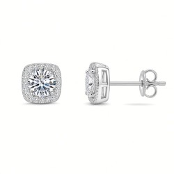 925 Silver CZ Set Sq Halo Studs 4.0mm