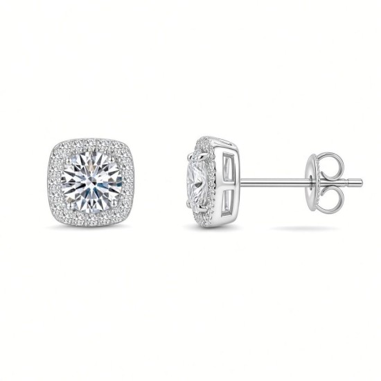 925 Silver CZ Set Sq Halo Studs 4.0mm