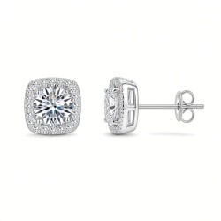 925 Silver CZ Set Sq Halo Studs 5.0mm