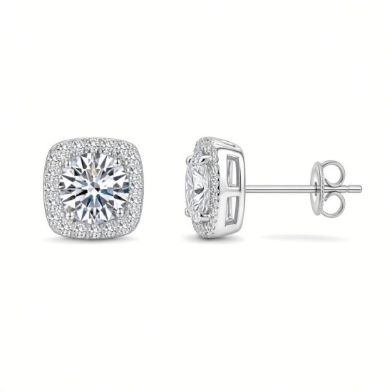 925 Silver CZ Set Sq Halo Studs 5.0mm