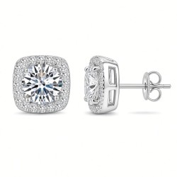 925 Silver CZ Set Sq Halo Studs 6.0mm