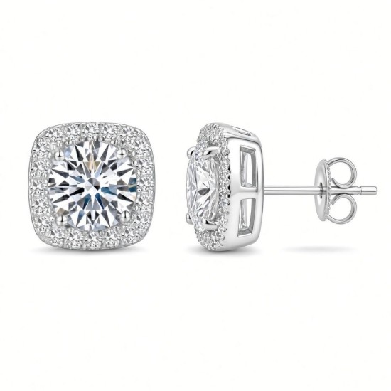 925 Silver CZ Set Sq Halo Studs 6.0mm