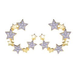 AES272-GP | 925 Sterling Silver Gold Plated CZ Star Hoops