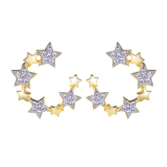 AES272-GP | 925 Sterling Silver Gold Plated CZ Star Hoops