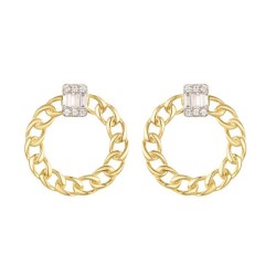 925 Sterling Silver Gold Plated CZ Chain Hoops
