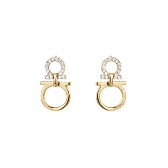AES279-GP | 925 Sterling Silver Gold Plated CZ Equestrian Hoops