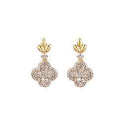 925 Sterling Silver Gold Plated CZ Clover Drops