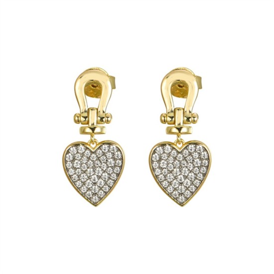 AES282-GP | 925 Sterling Silver Gold Plated CZ Heart Drops