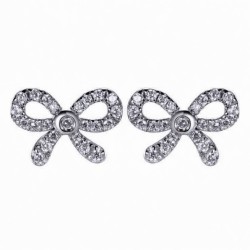 AES289-GP | 925 Sterling Silver CZ Bow Stud Earrings