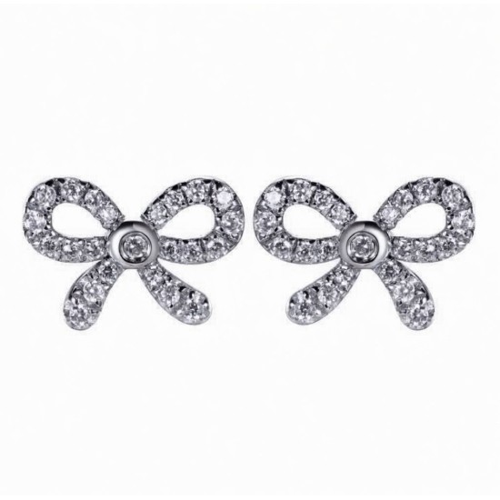 AES289-GP | 925 Sterling Silver CZ Bow Stud Earrings