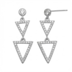 925 Sterling Silver CZ Triangle Drop Earrings
