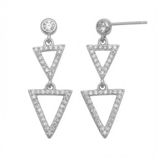 925 Sterling Silver CZ Triangle Drop Earrings