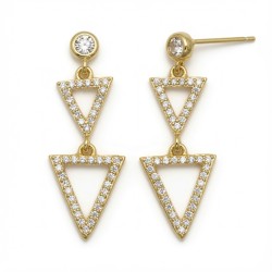 925 Sterling Silver 14K Gold Plated CZ Triangle Drop Earrings